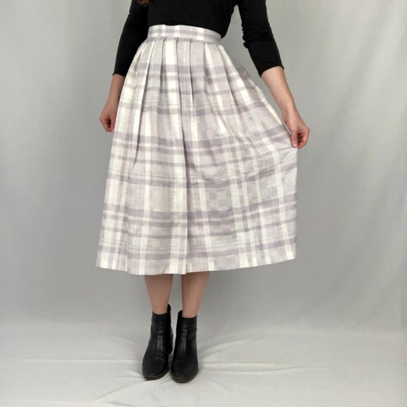 Vintage Pleated Midi Skirt High Waisted Long Pleated Pockets Kilt Preppy Canada - Picture 3 of 9